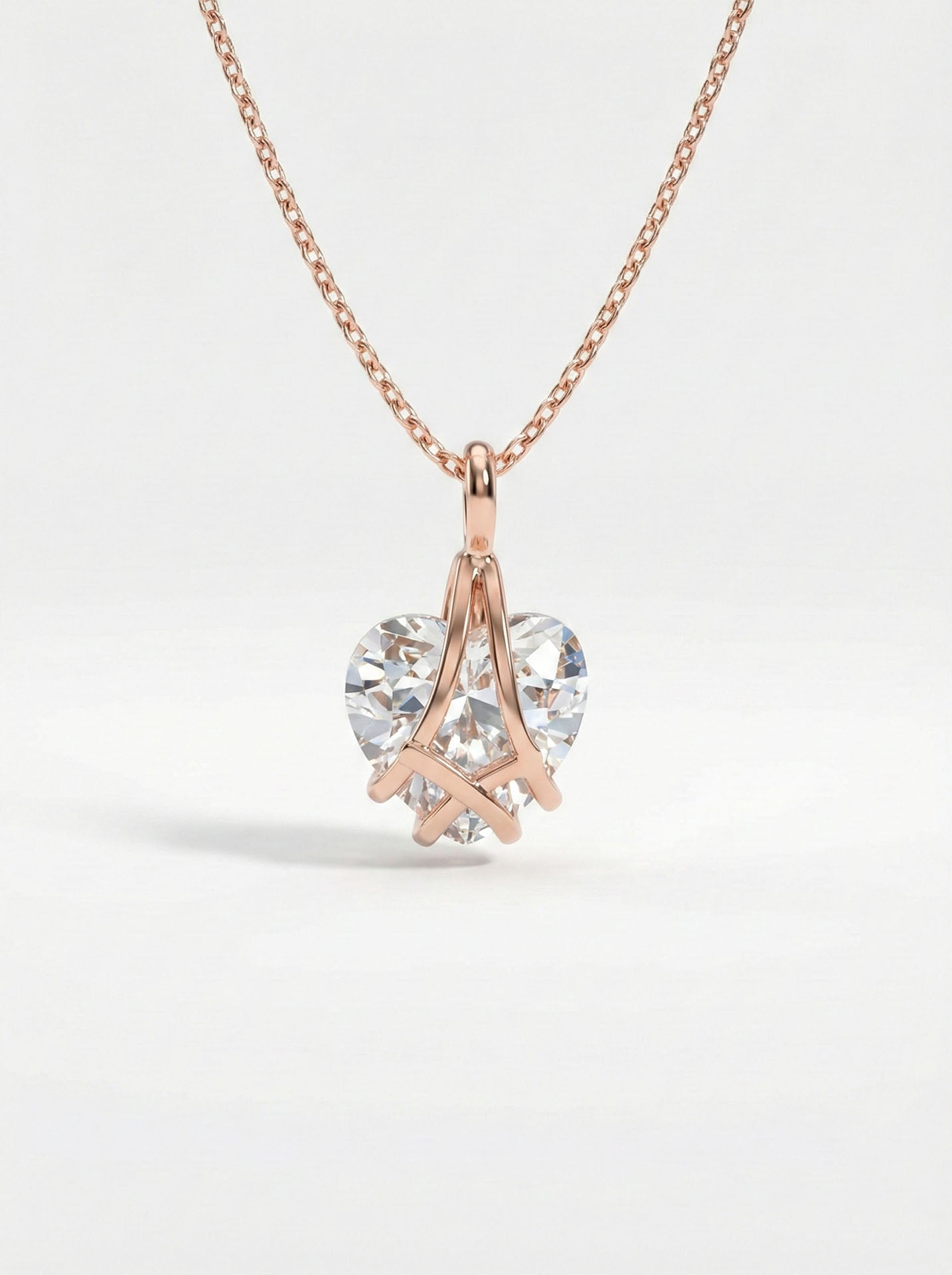 CZ Cage Heart Friendship Necklace Rose Gold Plated Silver