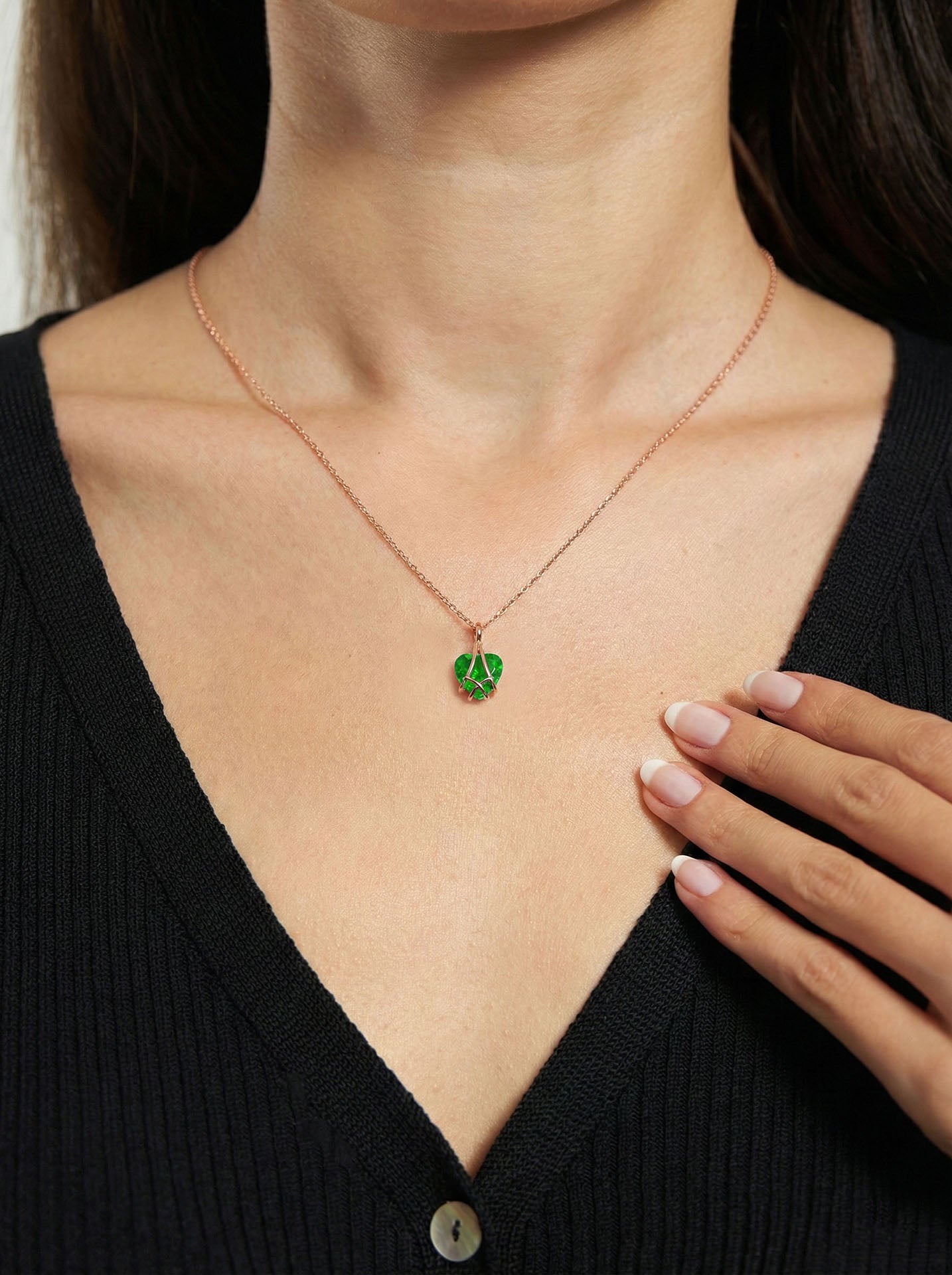 Emerald Cage Heart Friendship Necklace Rose Gold Plated Silver