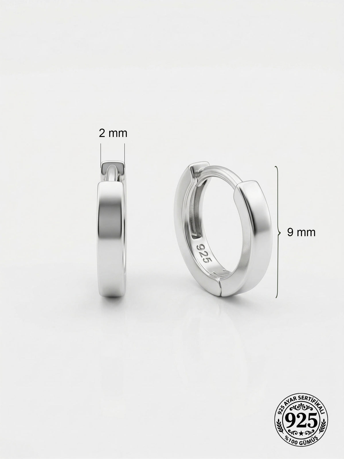 Rhodium Unisex Tragus Piercing Hoops Pair (2x9mm) in 925 sterling silver - view 3