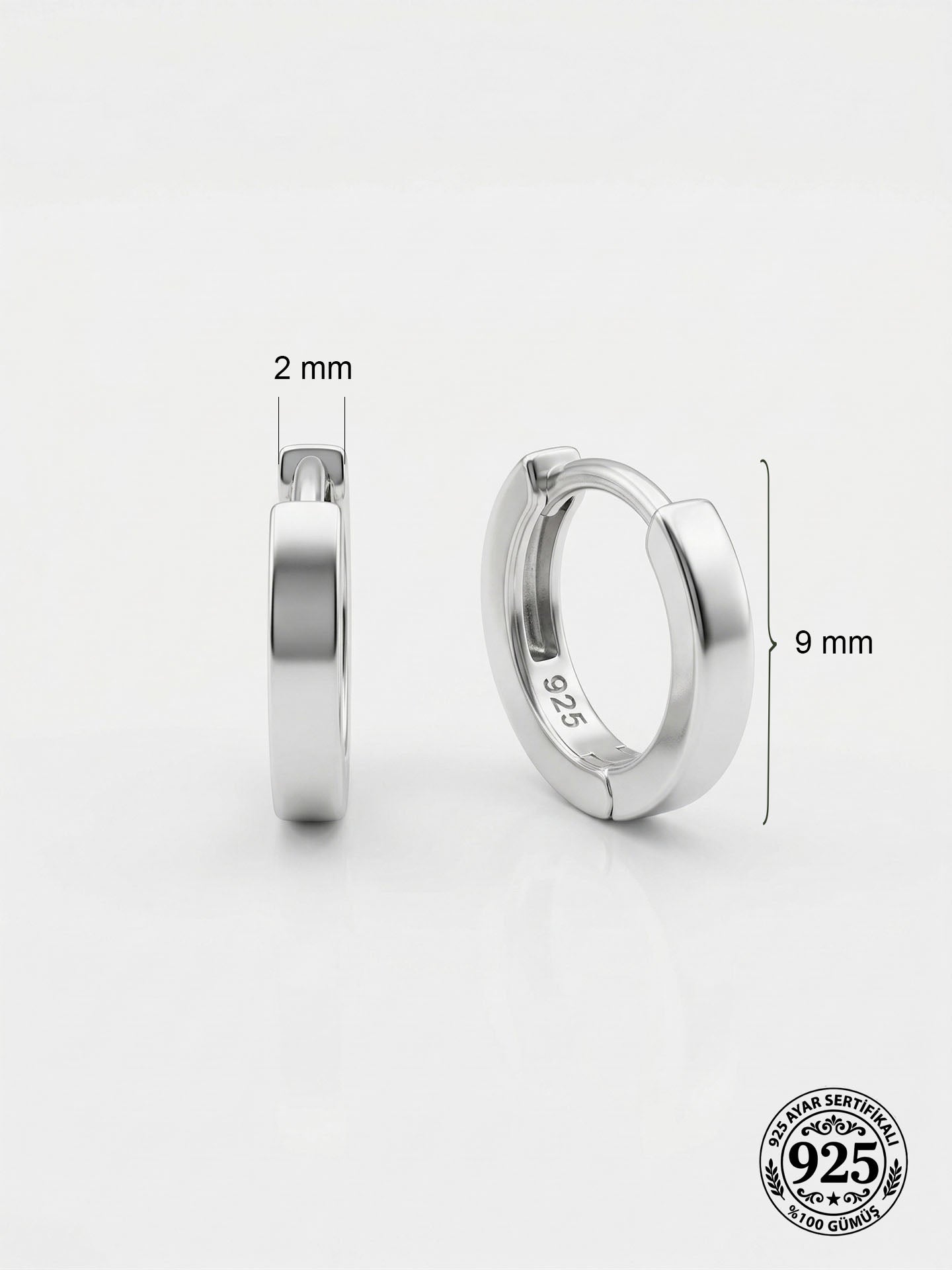 Round Tragus Piercing Hoop Pair Earrings Rhodium Plated Silver