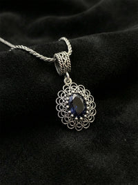925 Sterling Silver Sapphire Gemstone Handcrafted Traditional Oval Filigree Necklace