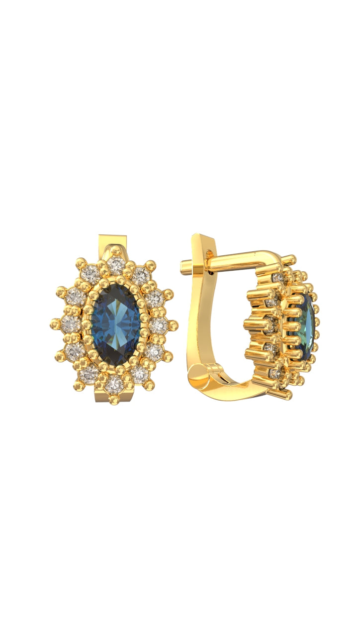 Sapphire Oval Kids Earrings Gold Plated Silver