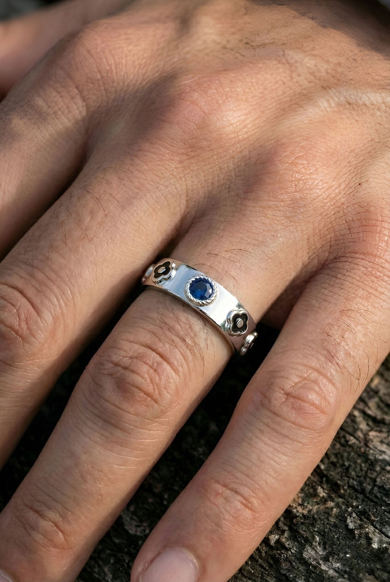 Sapphire Fantasy Adjustable Ring Men's Silver