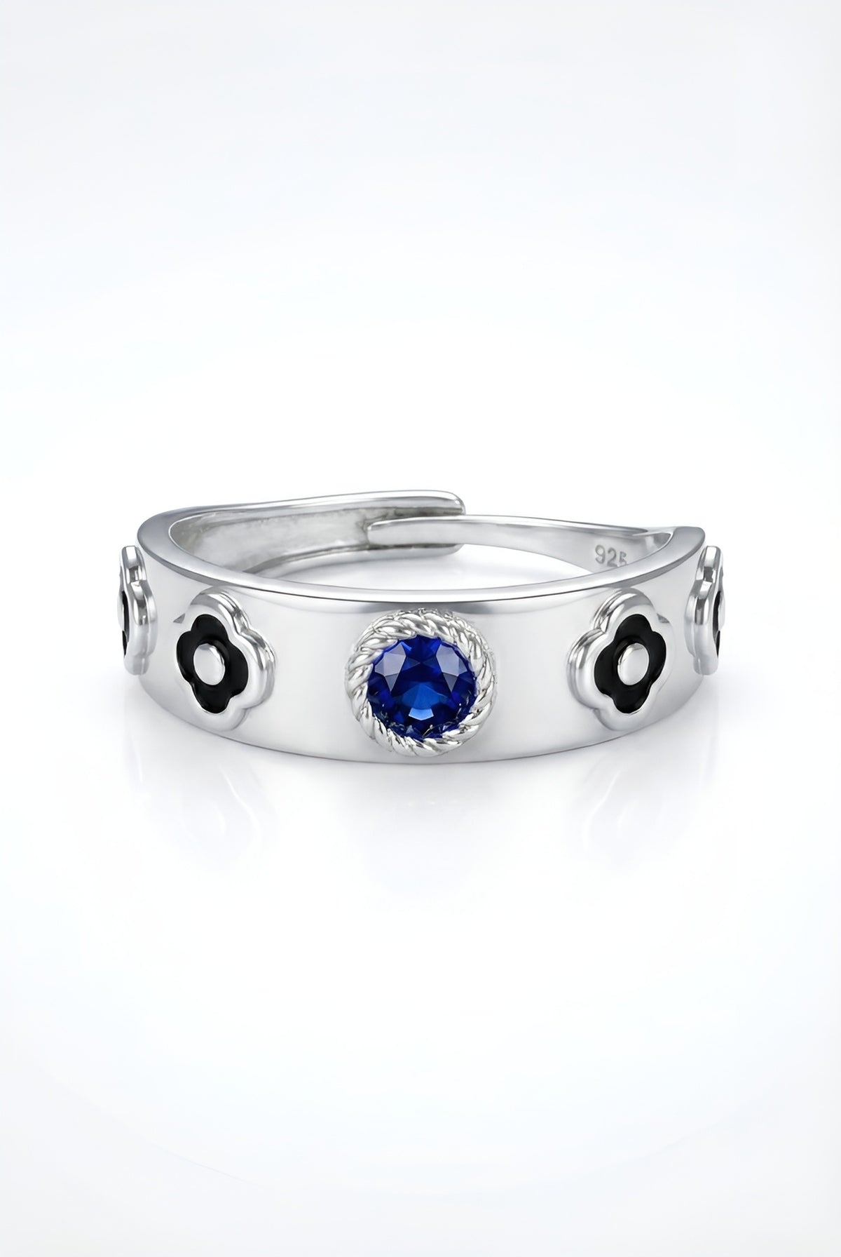 Men's Sapphire Blue Adjustable Ring in 925 sterling silver - view 4