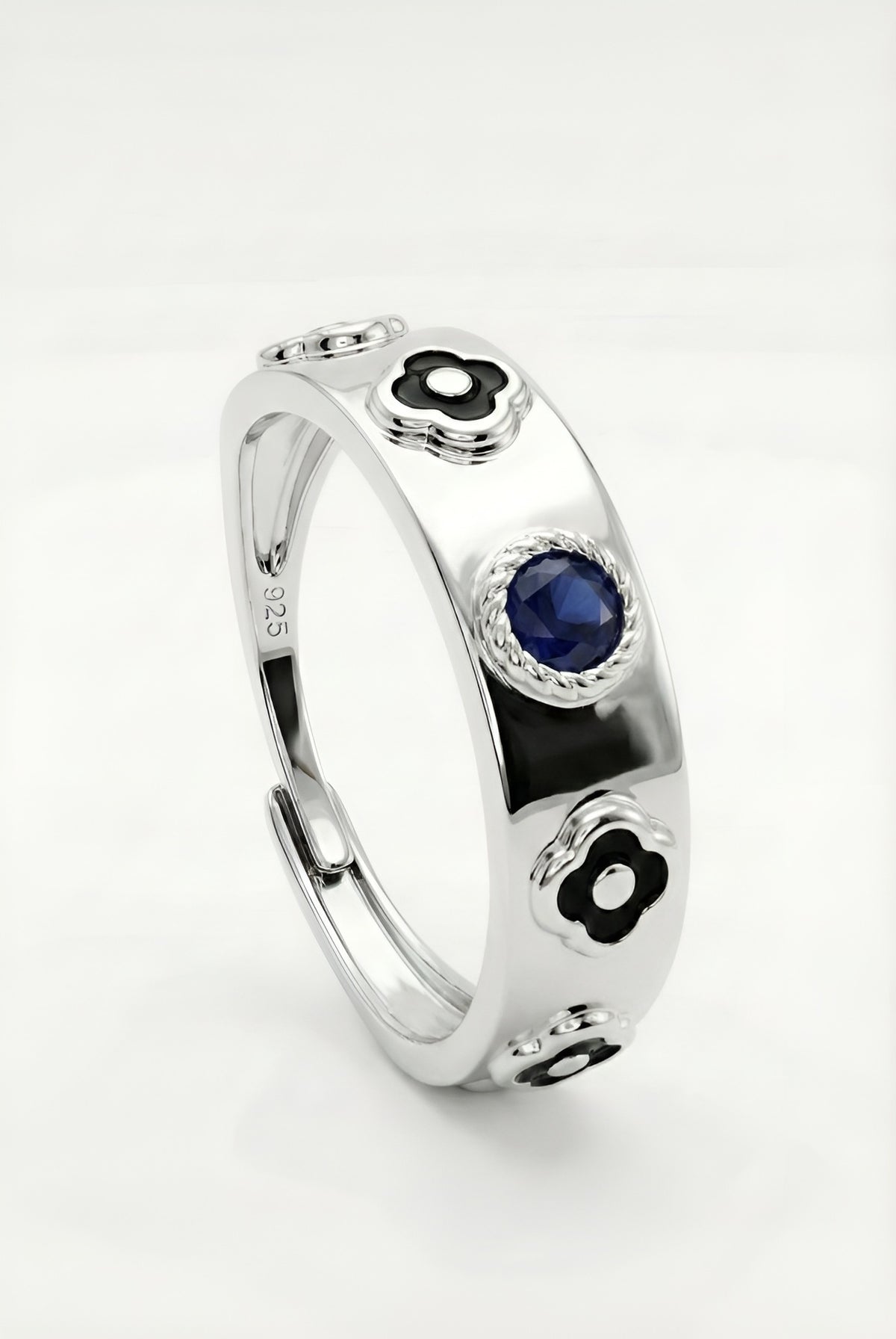 Men's Sapphire Blue Adjustable Ring in 925 sterling silver - view 5