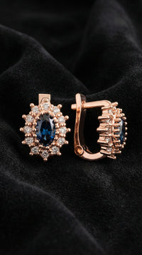 925 Sterling Silver Sapphire Rose Oval Children's Earrings