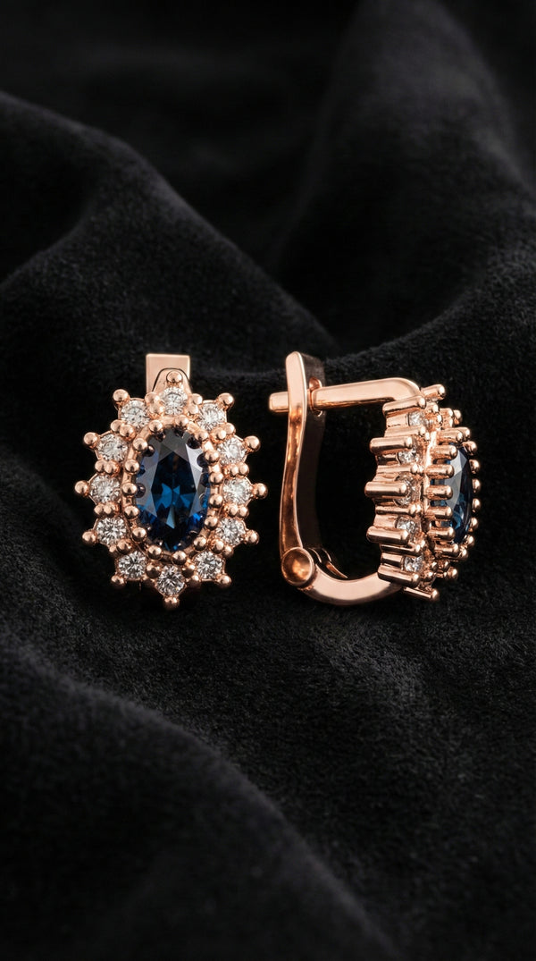 925 Sterling Silver Sapphire Rose Oval Children's Earrings