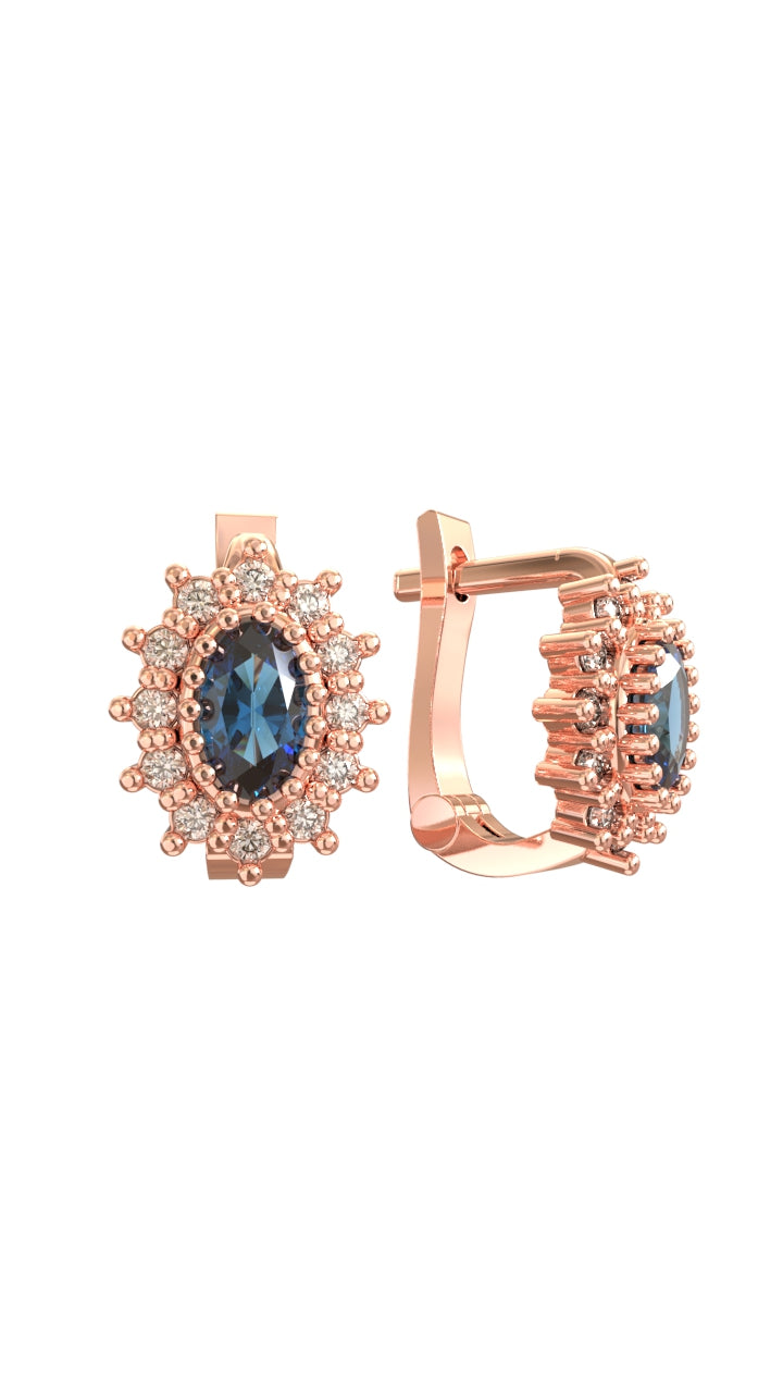 Sapphire Oval Kids Earrings Rose Gold Plated Silver
