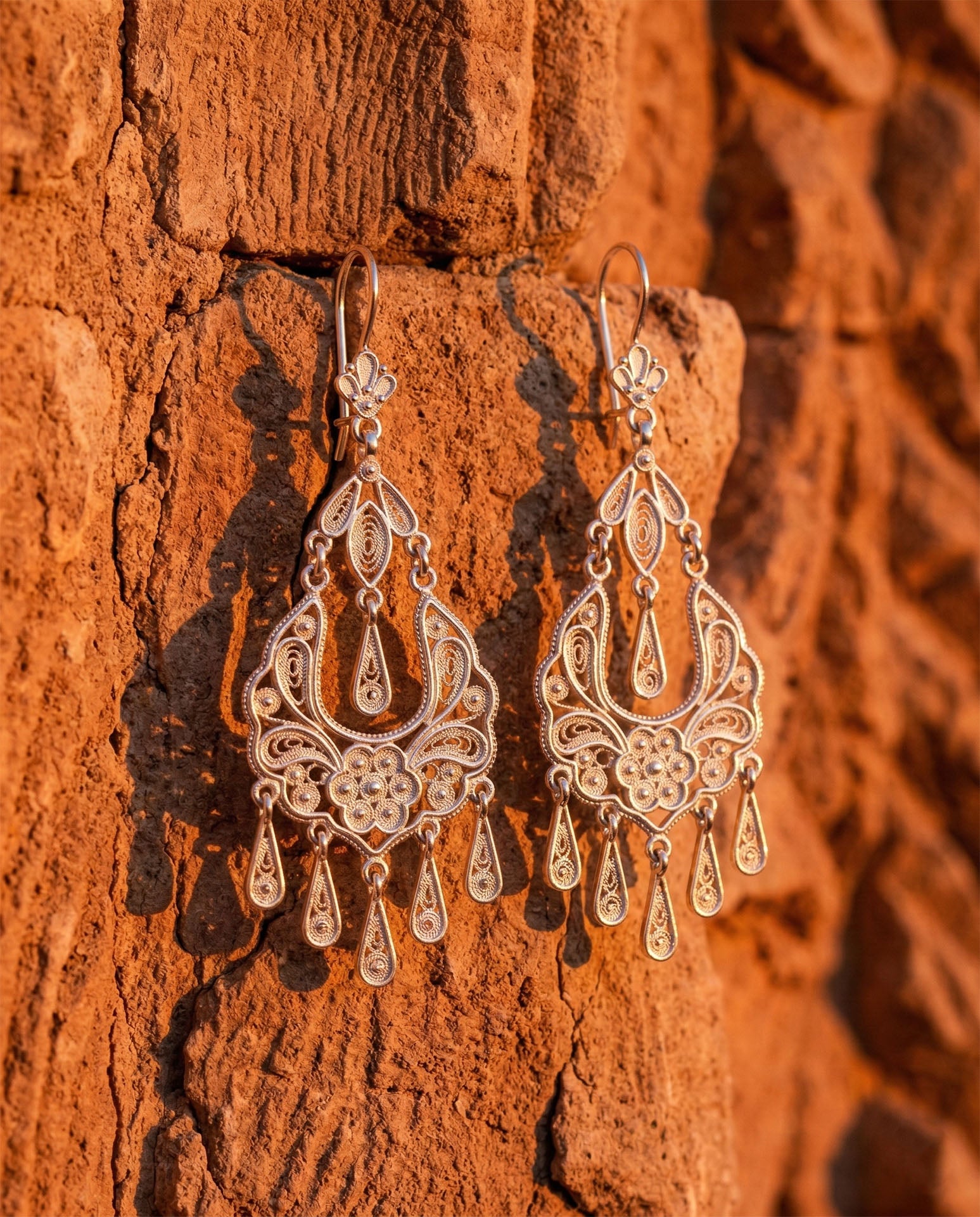 925 Sterling Silver Filigree Chandelier Dangle Earrings - Authentic Handcraft