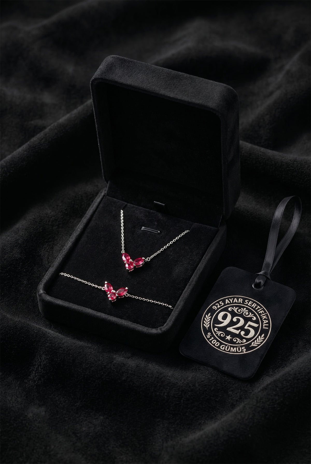 Ruby Three Heart Necklace & Bracelet Set in 925 sterling silver