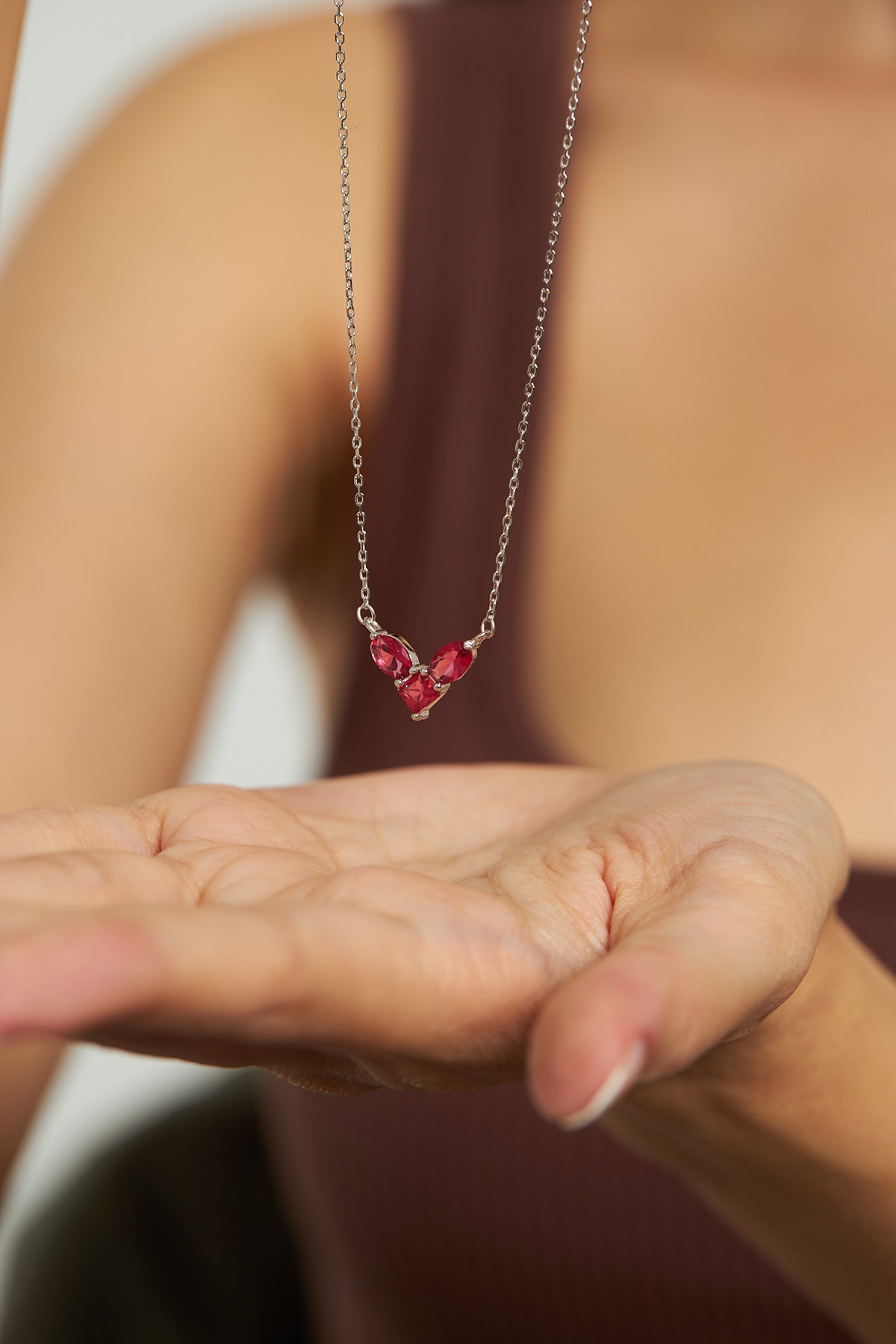 Ruby Three Heart Necklace & Bracelet Set in 925 sterling silver - view 3