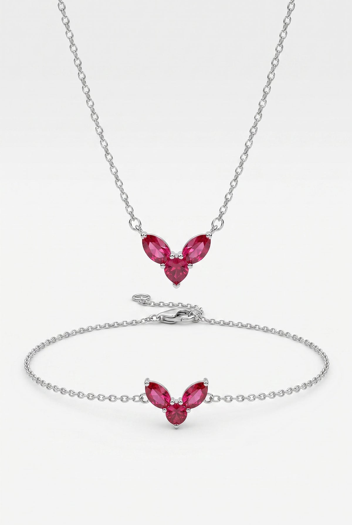 Ruby Three Heart Necklace & Bracelet Set in 925 sterling silver - view 7