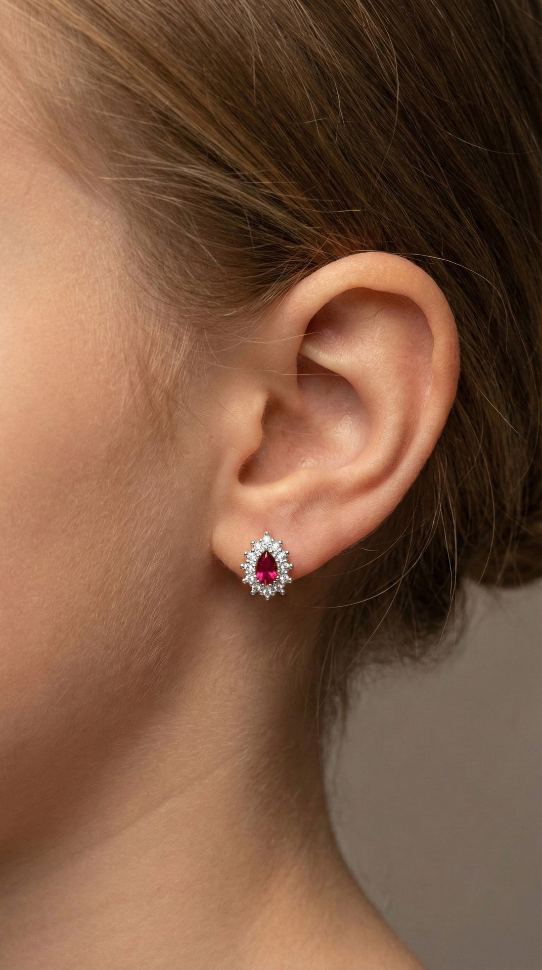 Ruby Drop Kids Earrings Silver