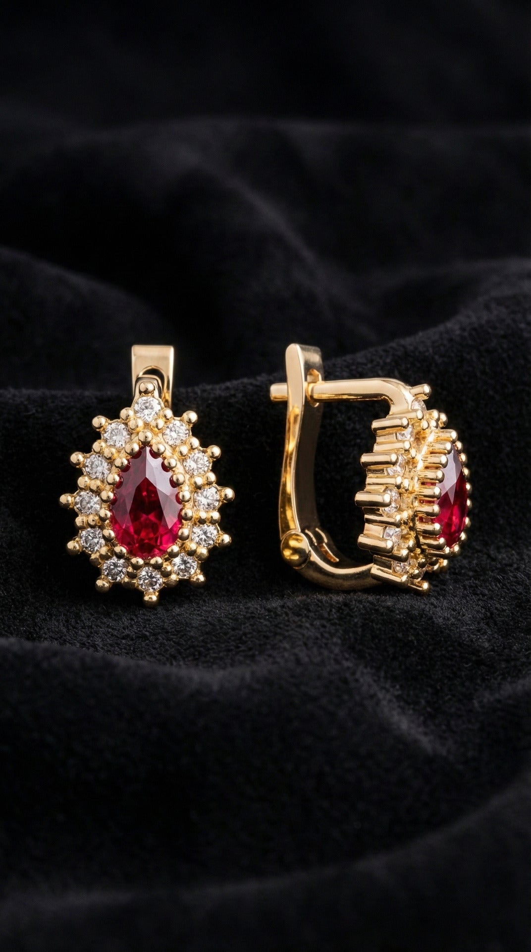 925 Ayar Gümüş Yakut Taşlı Gold Damla Çocuk Küpesi