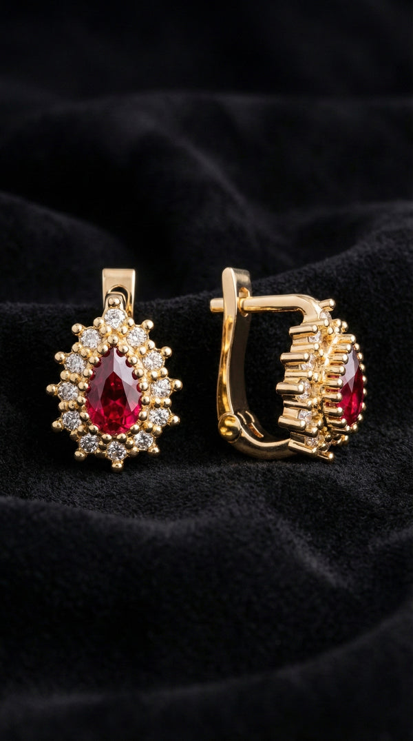 925 Ayar Gümüş Yakut Taşlı Gold Damla Çocuk Küpesi