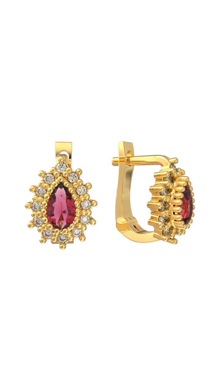 Ruby Drop Kids Earrings Gold Plated Silver