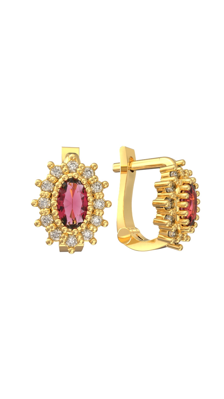 925 Sterling Silver Ruby Gold Oval Kids' Earrings