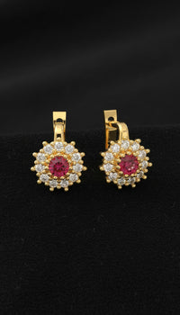 925 Sterling Silver Gold Plated Ruby Round Children's Earrings