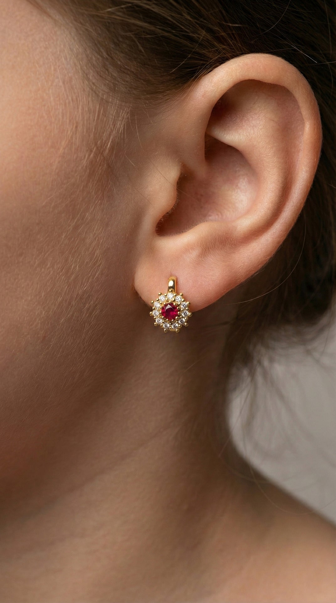 925 Sterling Silver Gold Plated Ruby Round Children's Earrings