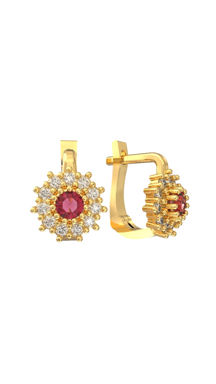 925 Sterling Silver Gold Plated Ruby Round Children's Earrings