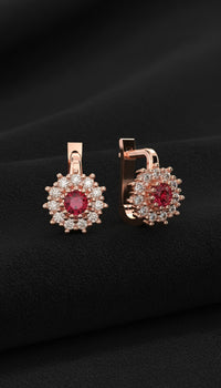 925 Sterling Silver Ruby Rose Round Children's Earrings
