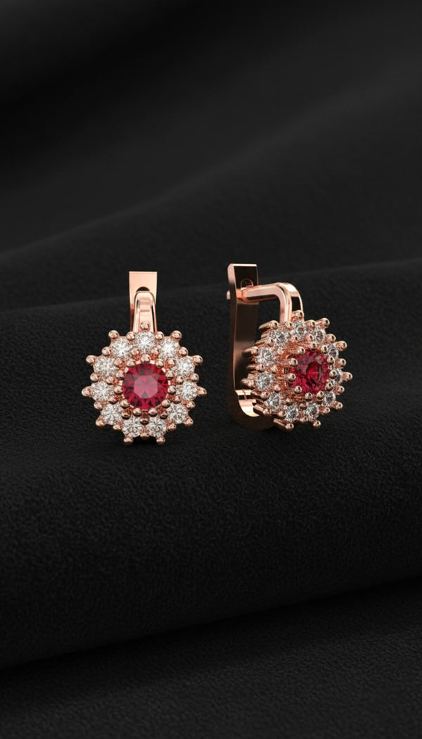 925 Sterling Silver Ruby Rose Round Children's Earrings