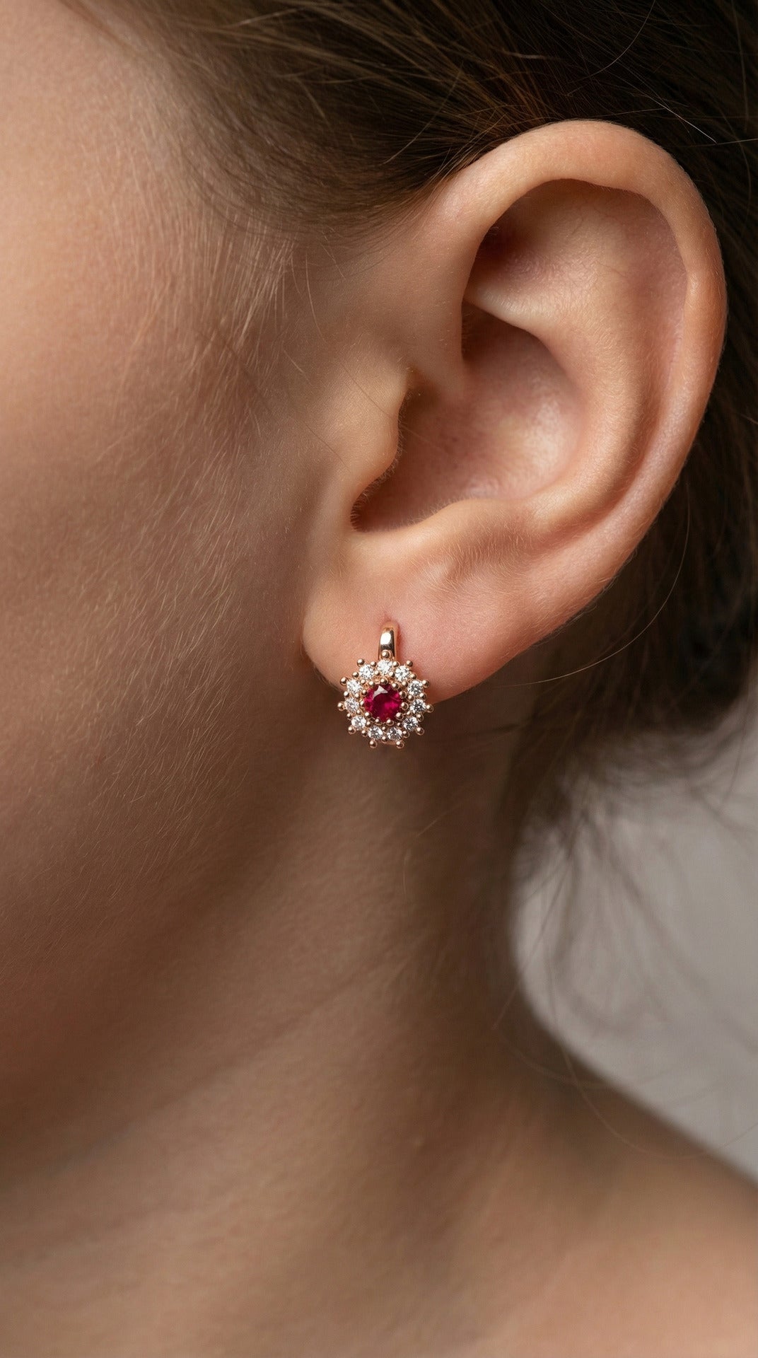Ruby Round Kids Earrings Rose Gold Plated Silver