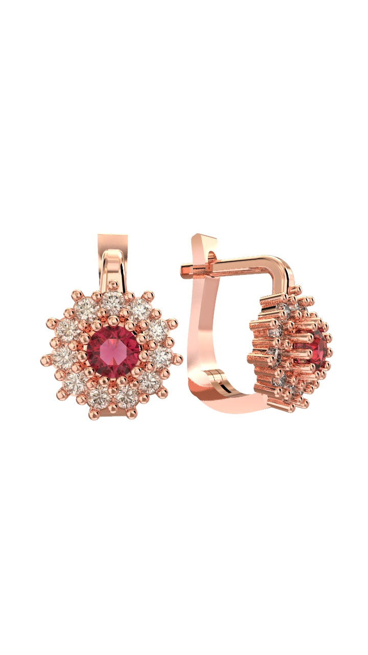Ruby Round Kids Earrings Rose Gold Plated Silver