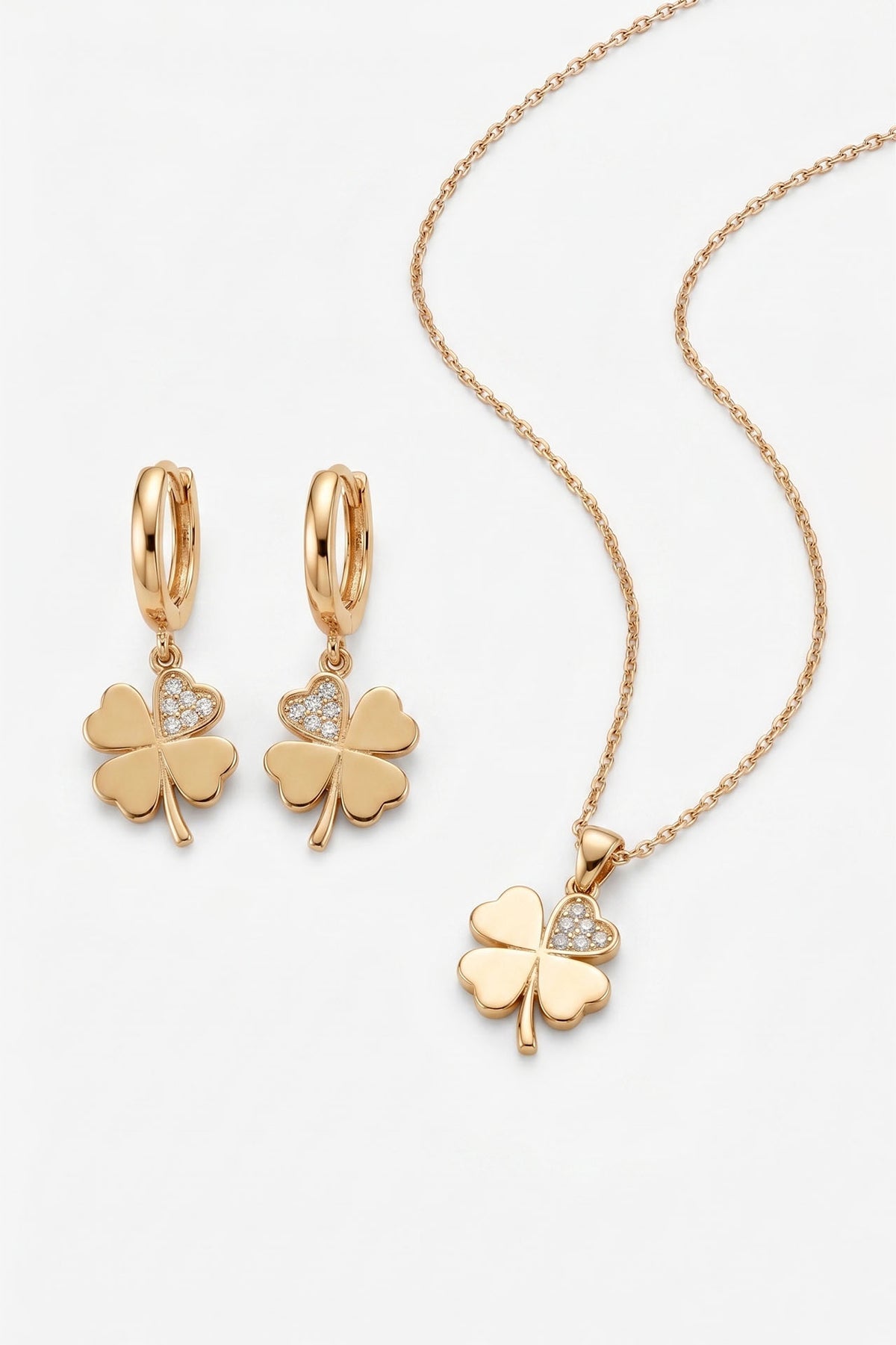 Gold Zircon Heart Necklace Earrings Set in 925 sterling silver - view 6