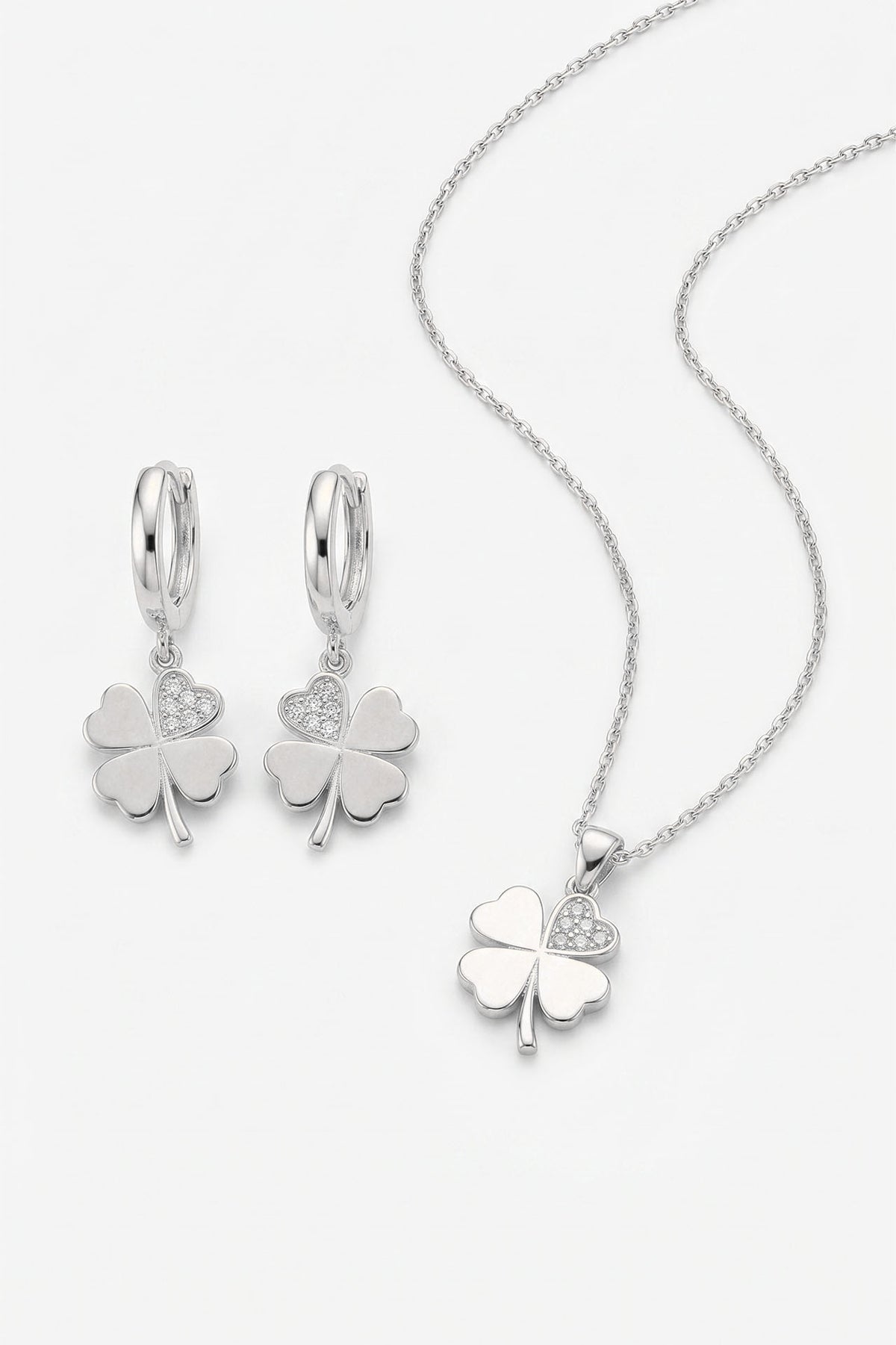 Zircon Heart Four-Leaf Necklace Earrings Set in 925 sterling silver - view 5