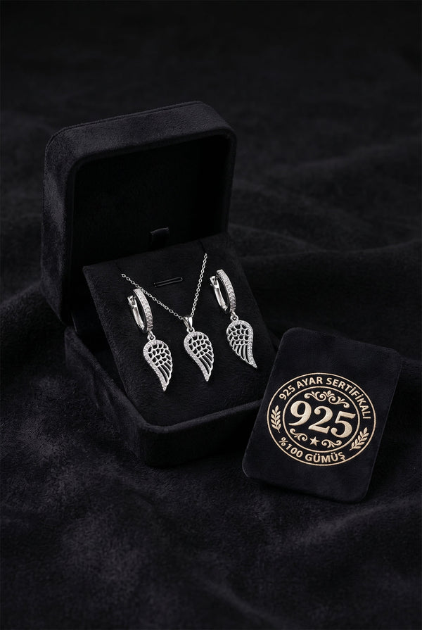 Zirkonia Engelsflügel-Halskette & Ohrringe Set | 925er Silber