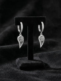 925 Sterling Silver Zircon Stone Rhodium Plated Wing Design Hoop Silver Earrings