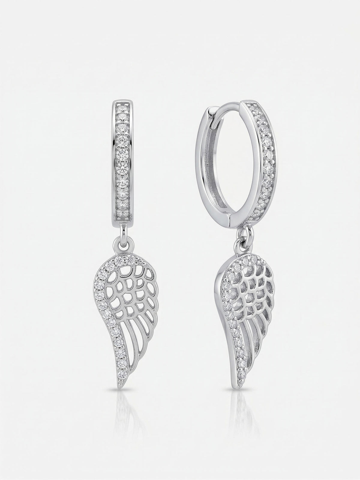 Rhodium Zircon Angel Wing Huggie Hoop Earrings in 925 sterling silver - view 3