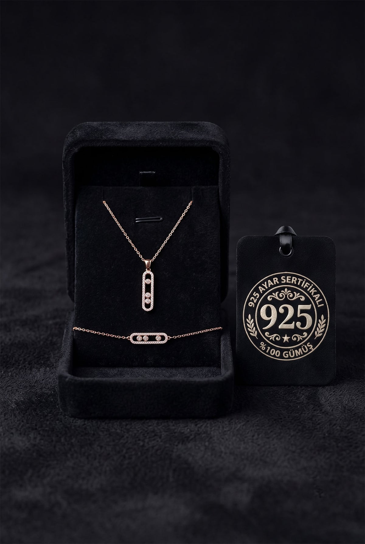 Rose Gold Zircon Necklace & Bracelet Set in 925 sterling silver