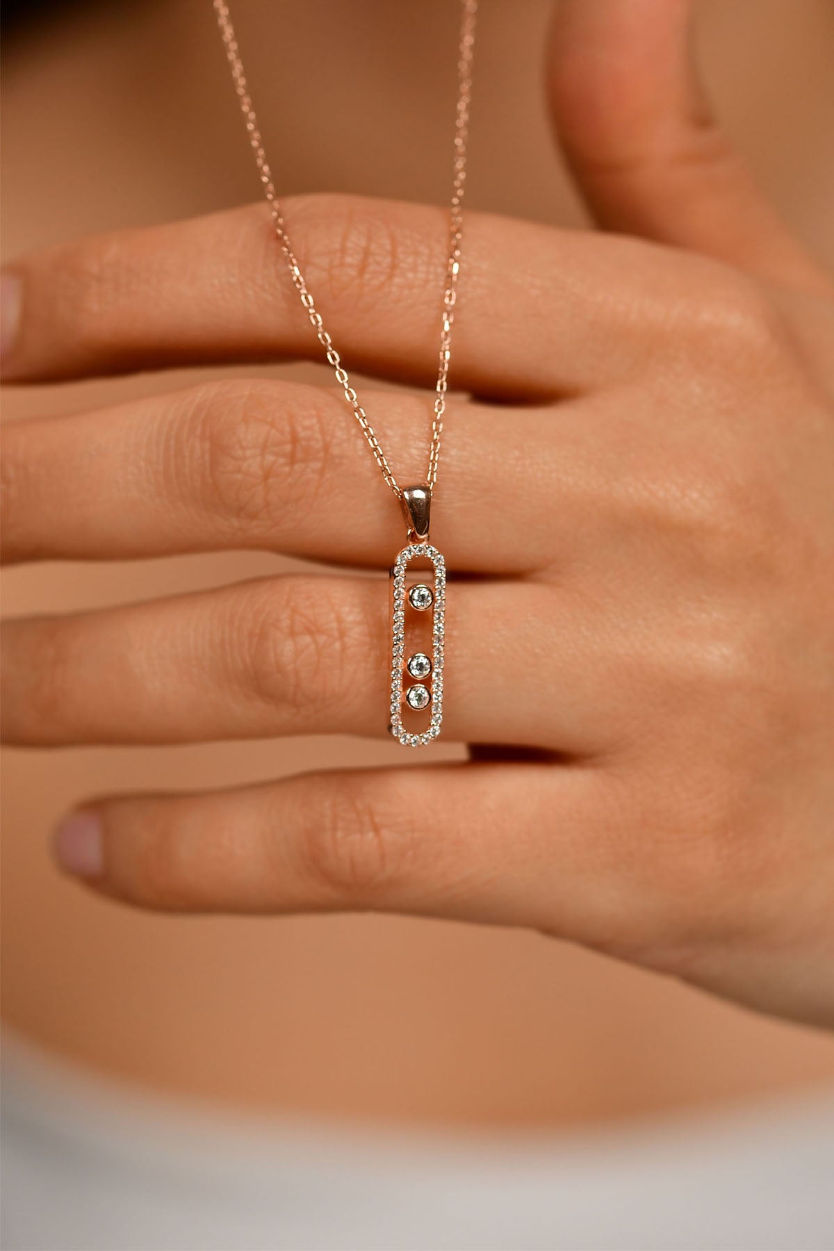 Rose Gold Zircon Necklace & Bracelet Set in 925 sterling silver - view 2