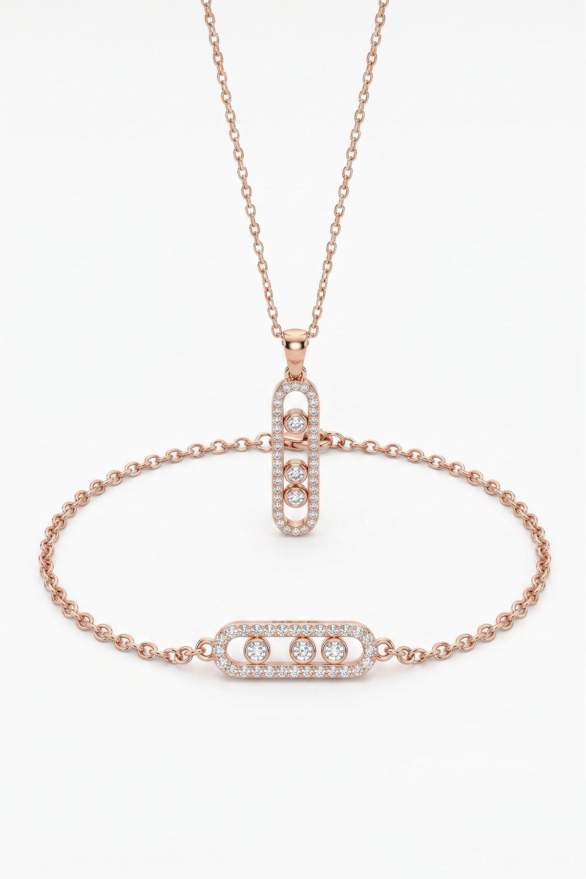 Rose Gold Zircon Necklace & Bracelet Set in 925 sterling silver - view 5