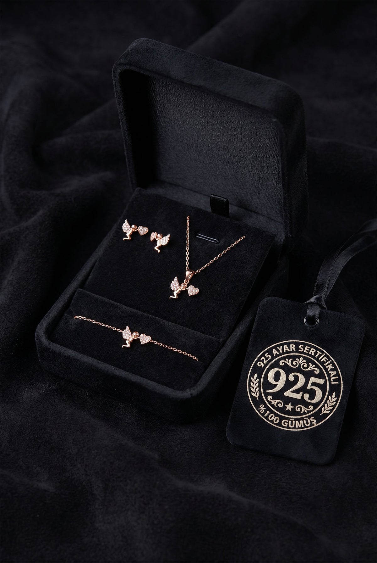 Rose Gold Necklace, Earrings & Bracelet Set in 925 sterling silver