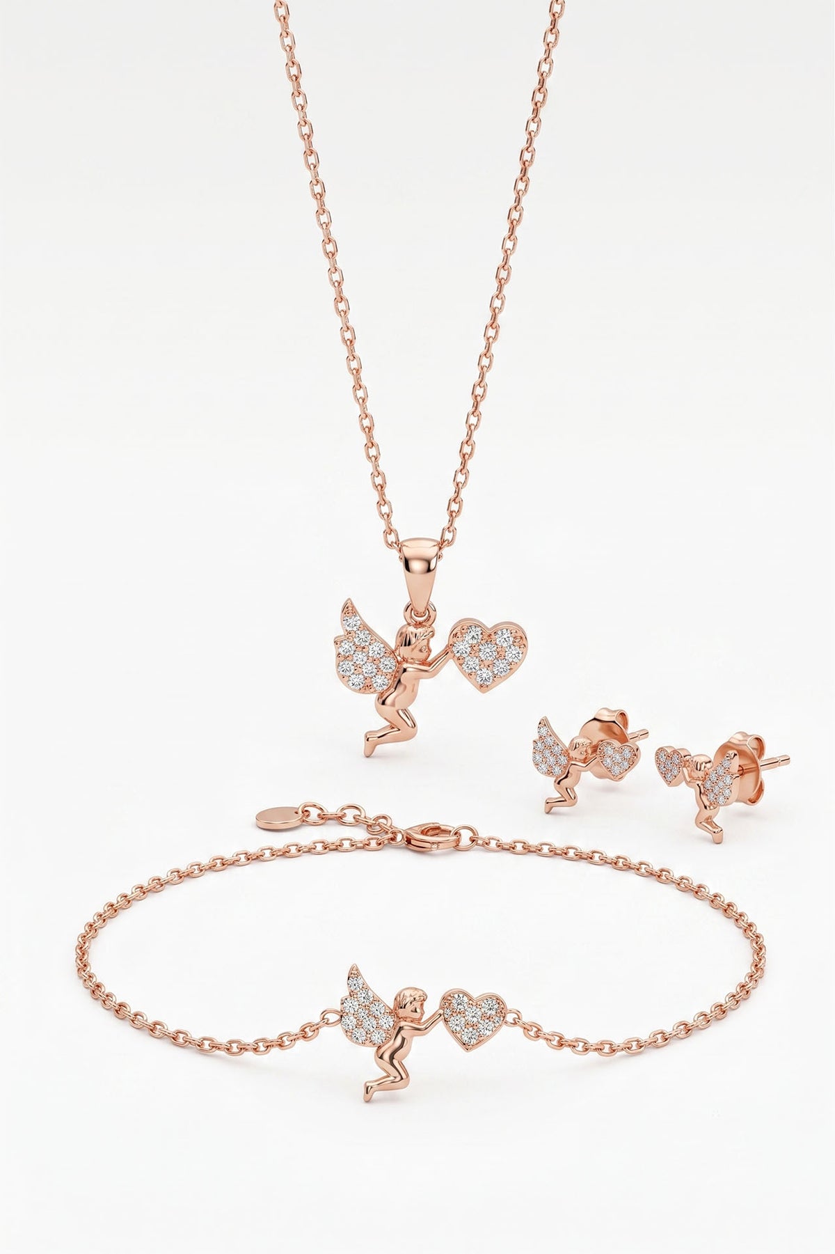 Rose Gold Necklace, Earrings & Bracelet Set in 925 sterling silver - view 7
