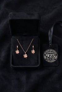 Parure collier et boucles d'oreilles cœur en zircon or rose | Argent 925