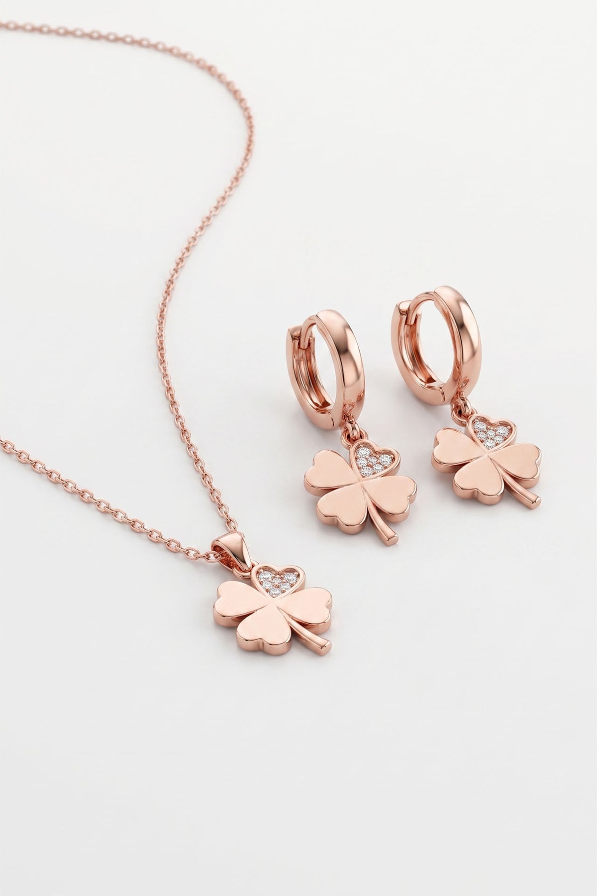 Parure collier et boucles d'oreilles cœur en zircon or rose | Argent 925