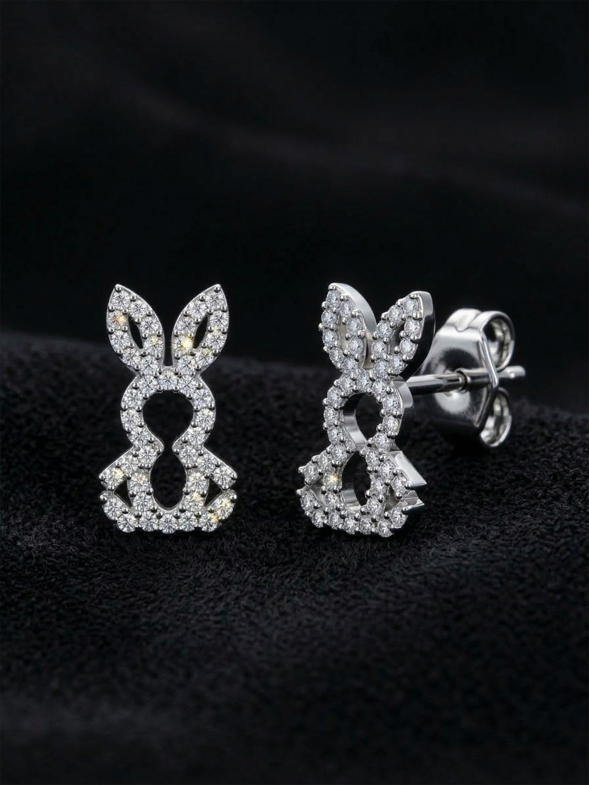 Minimal Bunny Rabbit Stud Earrings with Zircon in 925 sterling silver - view 4