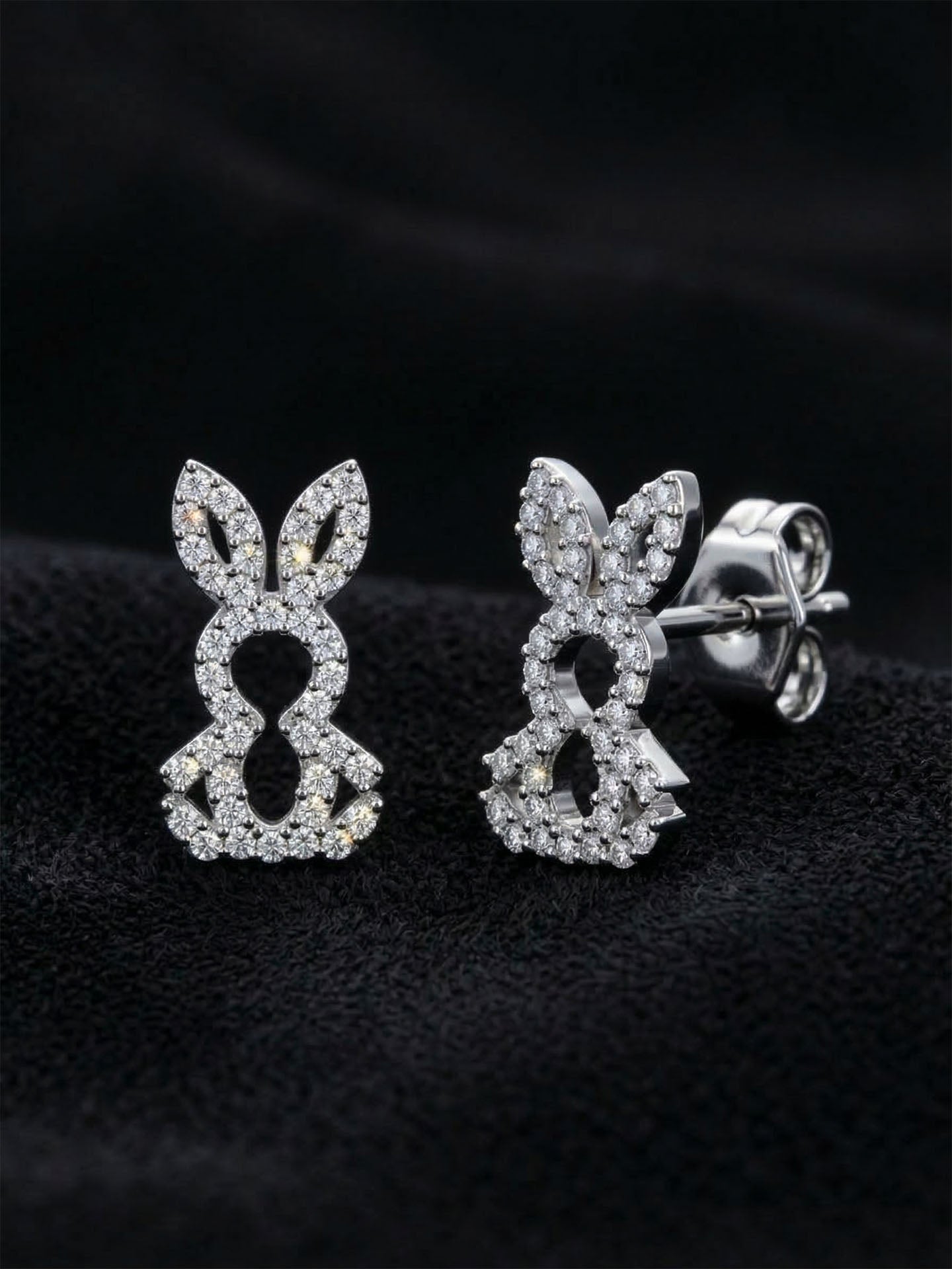 CZ Rabbit Charm Minimalist Stud Earrings Silver