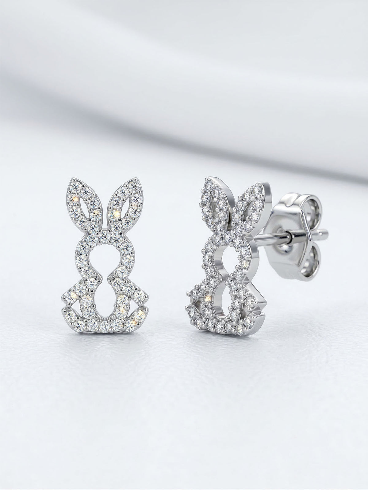 Minimal Bunny Rabbit Stud Earrings with Zircon in 925 sterling silver - view 5