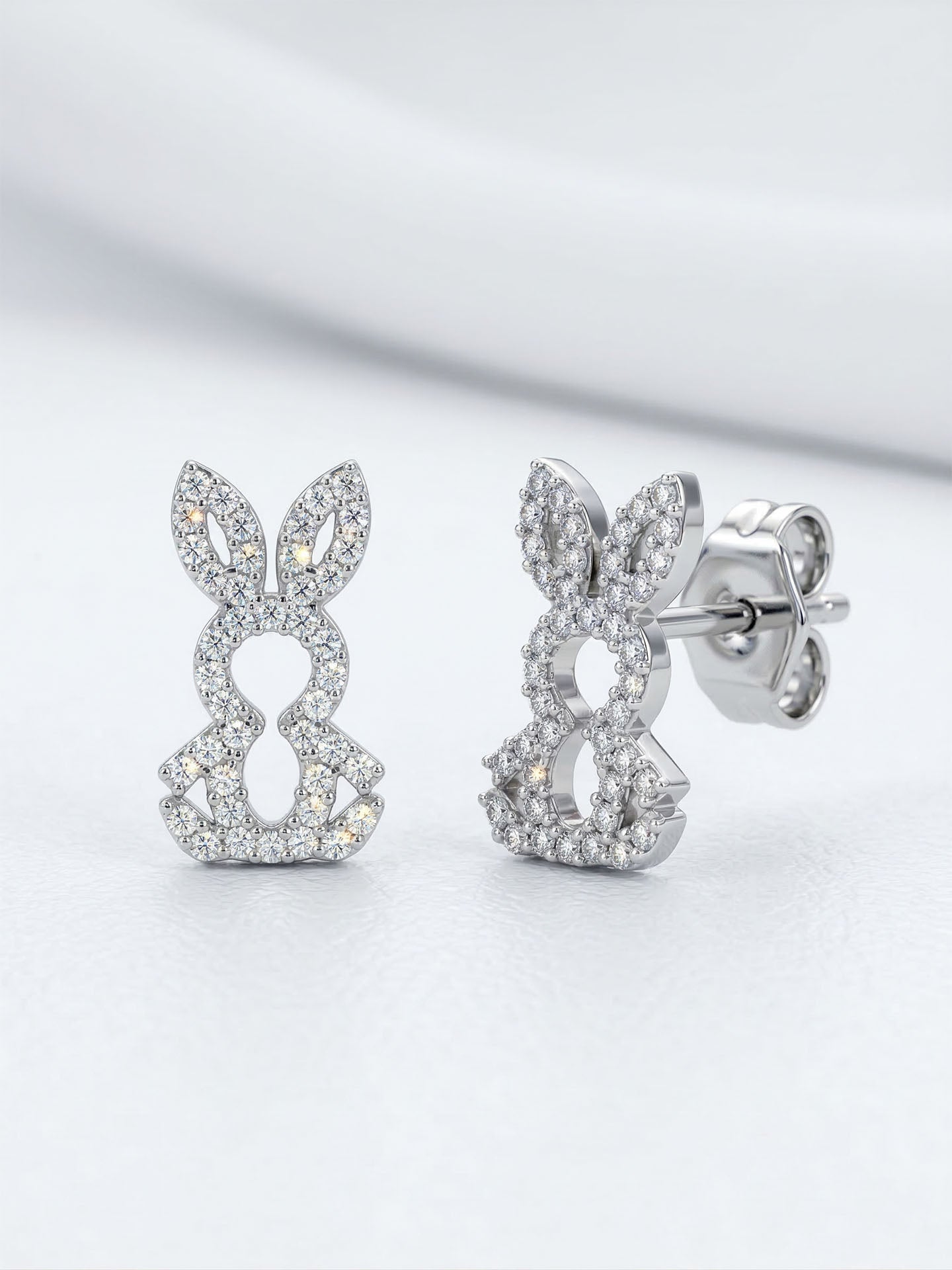 CZ Rabbit Charm Minimalist Stud Earrings Silver