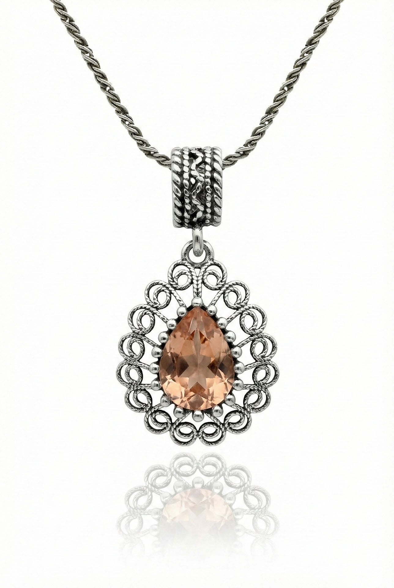 Zultanite Handmade Traditional Drop Filigree Necklace Silver