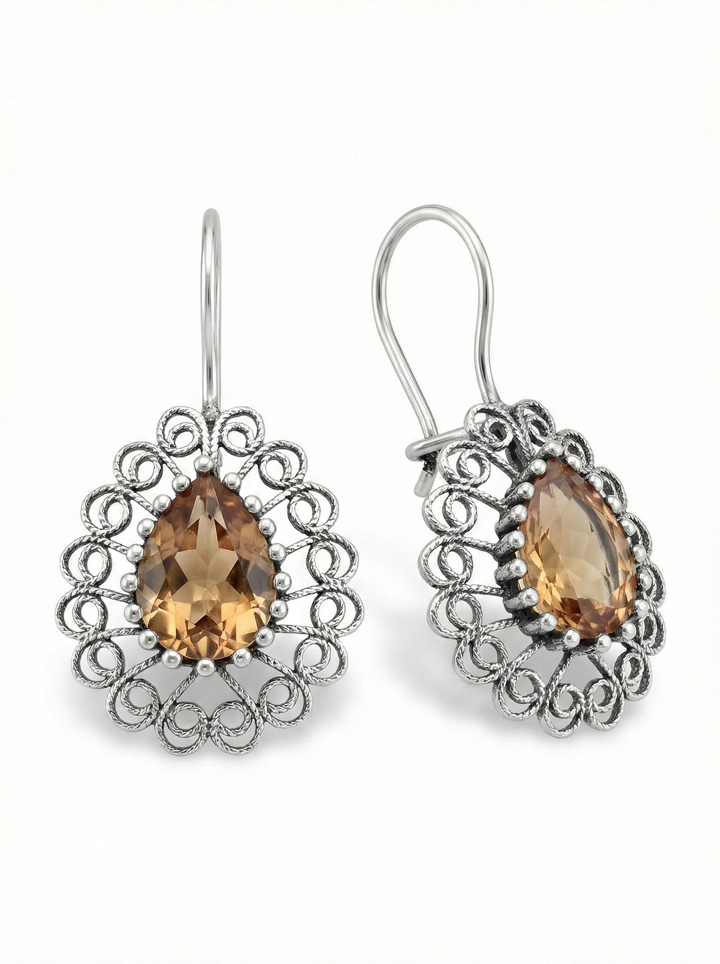 Zultanite Handmade Traditional Drop Filigree Earrings Silver