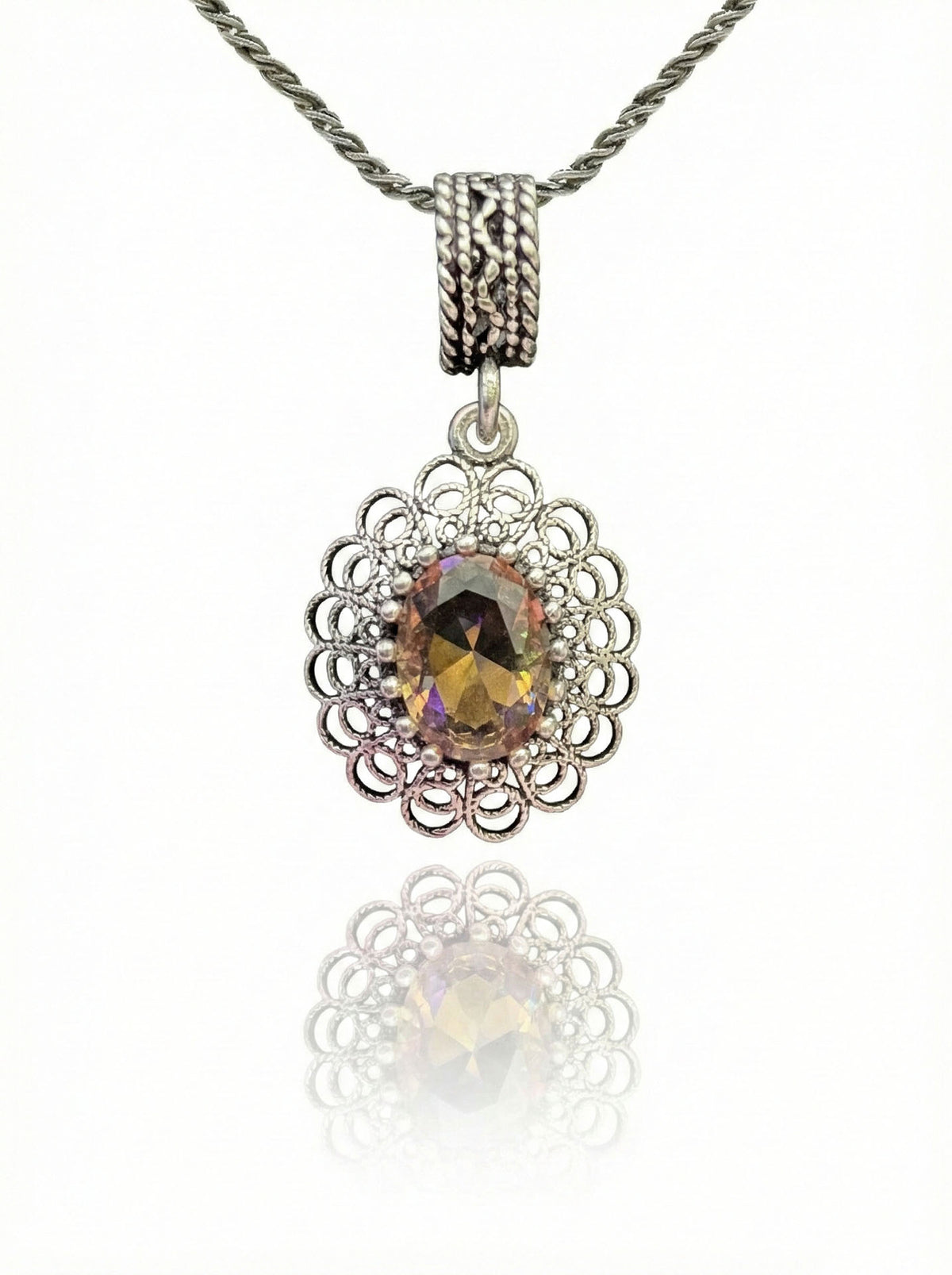 Oval Filigree Zultanite Stone Pendant Necklace in 925 sterling silver - view 3