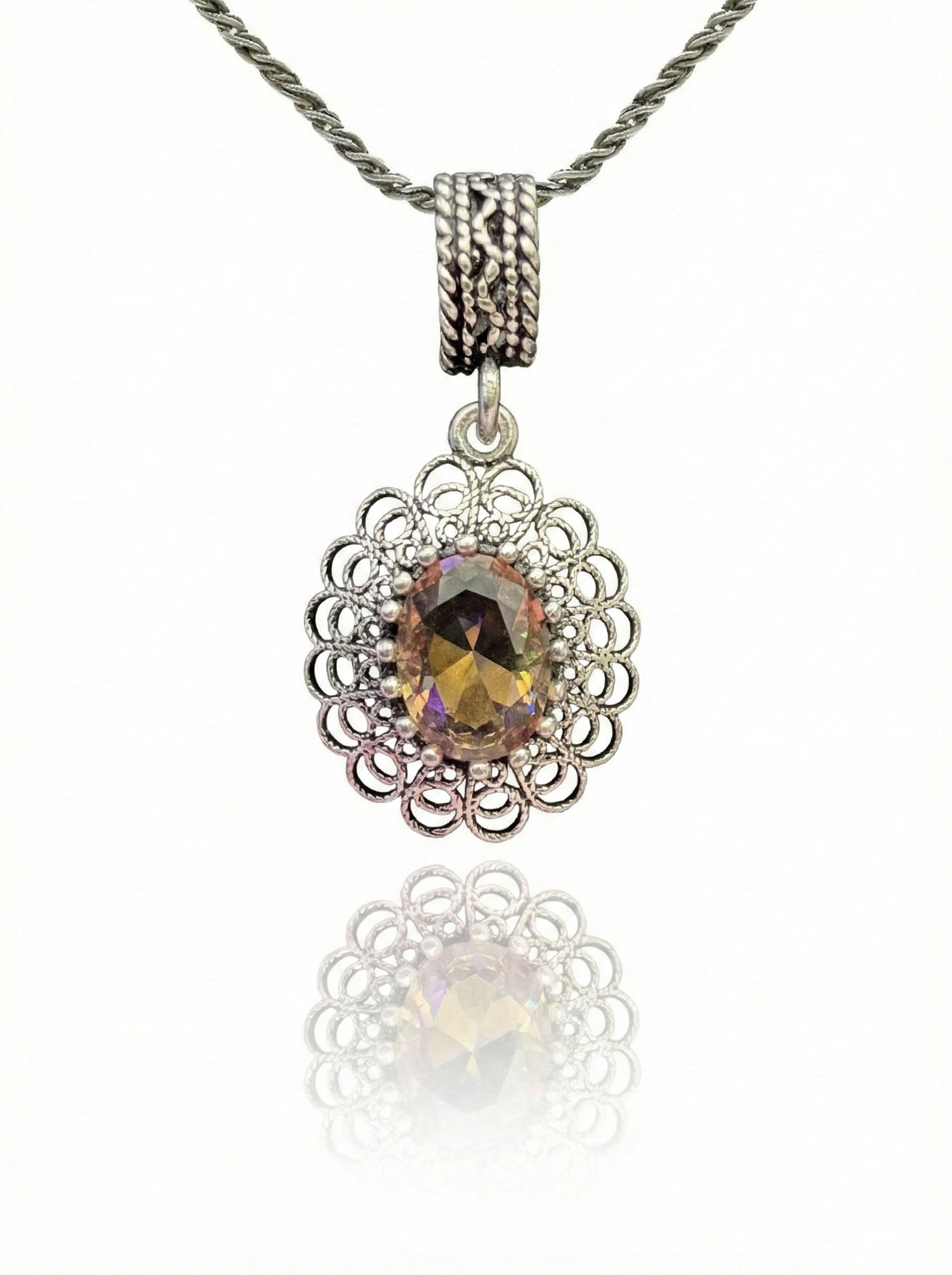 Zultanite Handmade Traditional Oval Filigree Necklace Silver