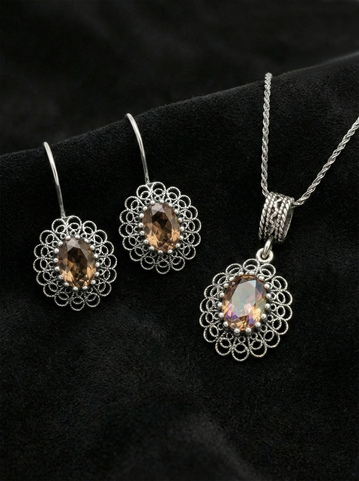 Zultanite Oval Filigree Necklace & Earrings Set in 925 sterling silver