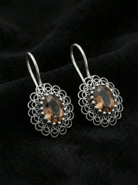 925 Sterling Silver Handmade Traditional Oval Filigree Earrings with Zultanite Stone